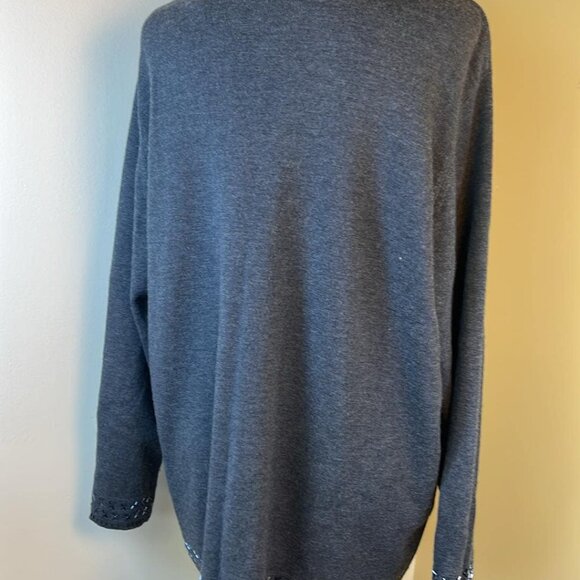 Valerie Stevens Beaded Open Front Gray 2XL Cardigan 100% Merino!!! - Picture 10 of 13